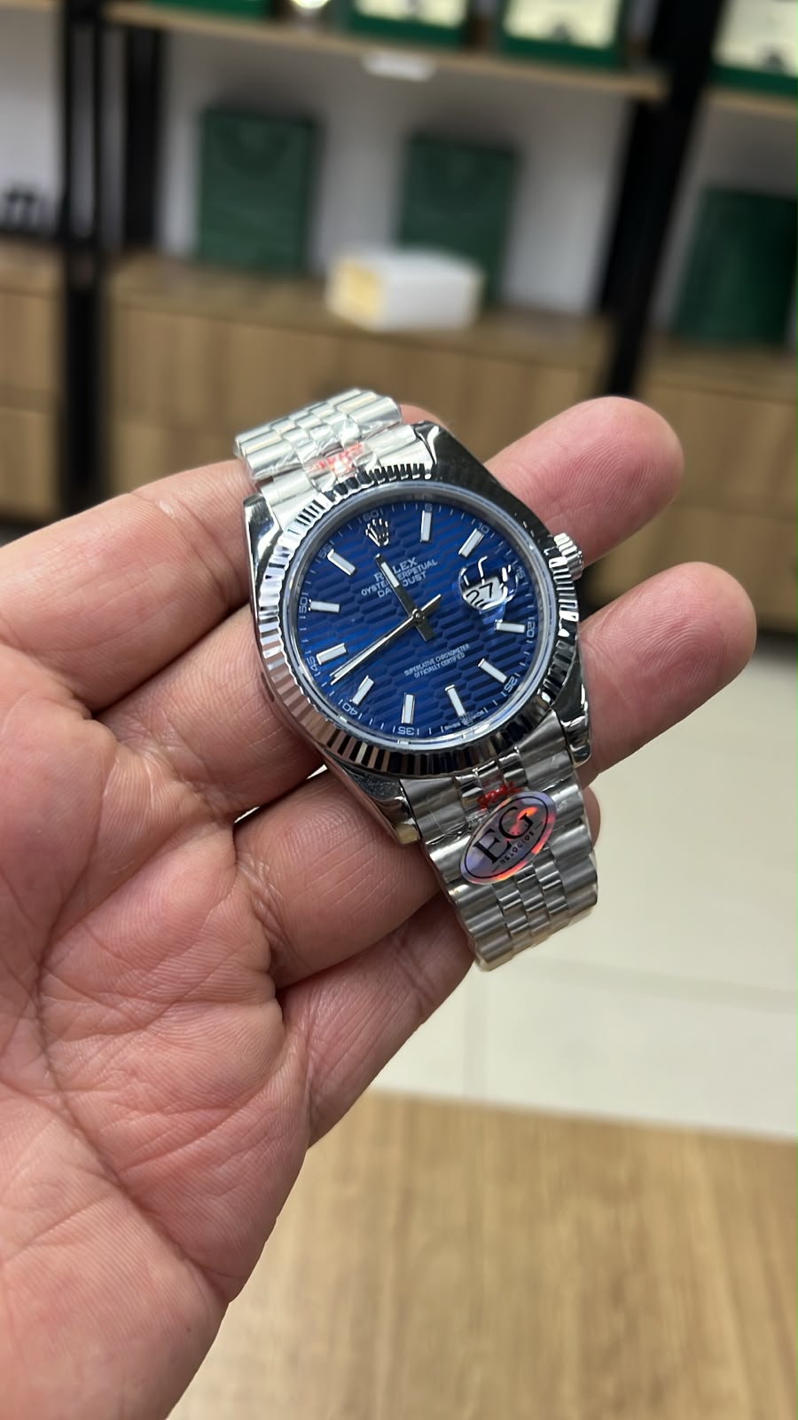 Rolex Date Just New Blue Cravejado
