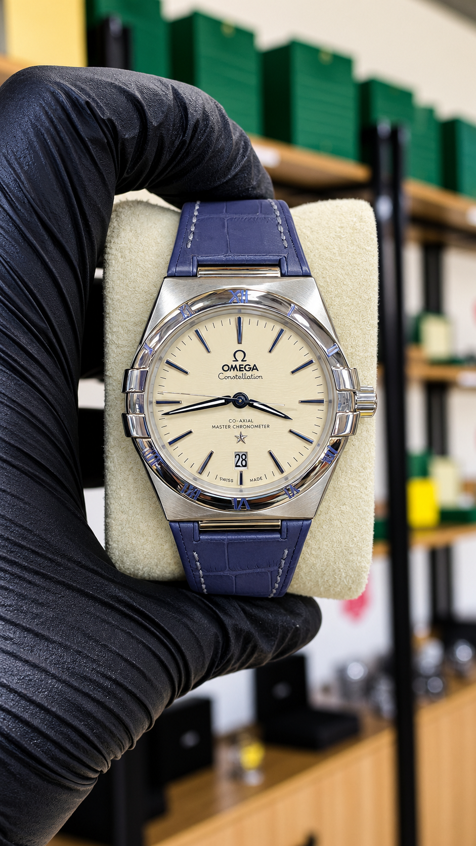 Omega Constelation - Mostrador Branco Pulseira Azul